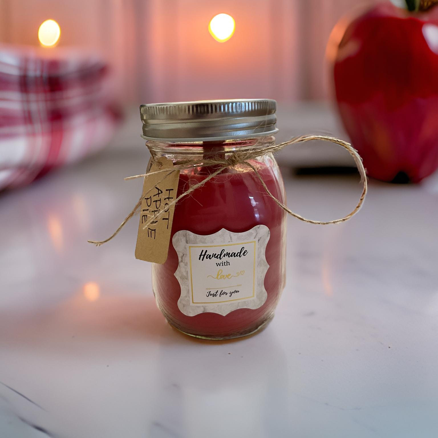 HOT APPLE PIE WOODWICK CANDLE 13.5 oz. In mason jar.