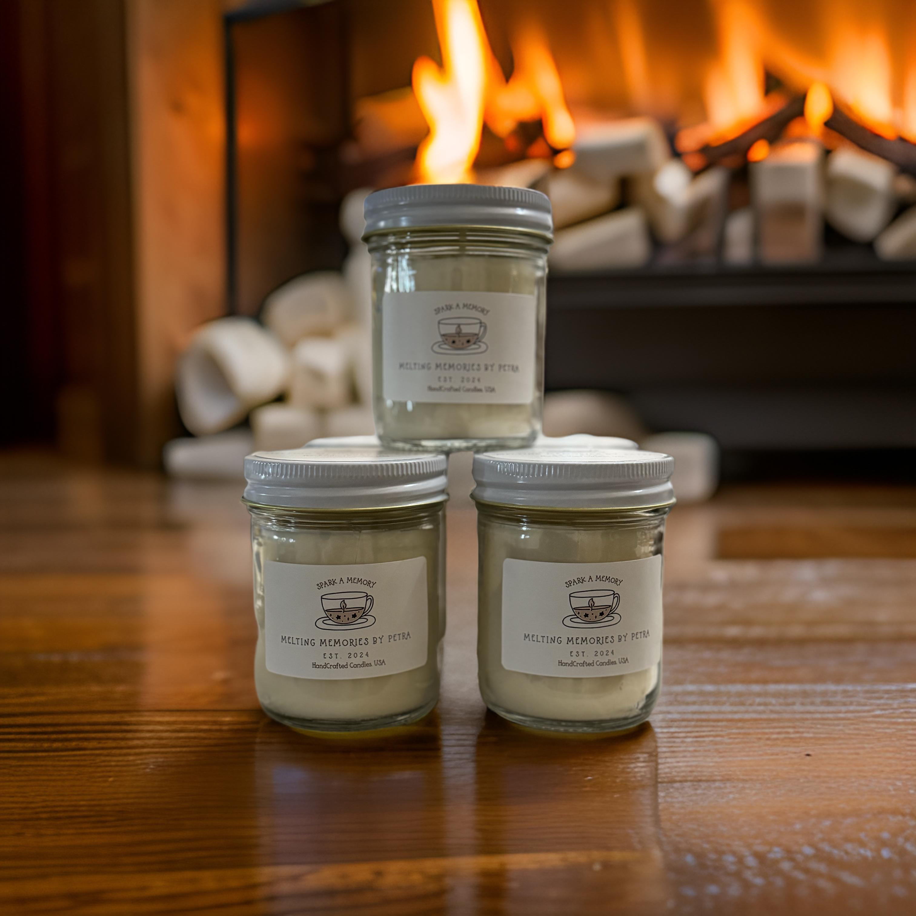 8oz. Jar Soy Candle. - Campfire Marshmallow Scented**