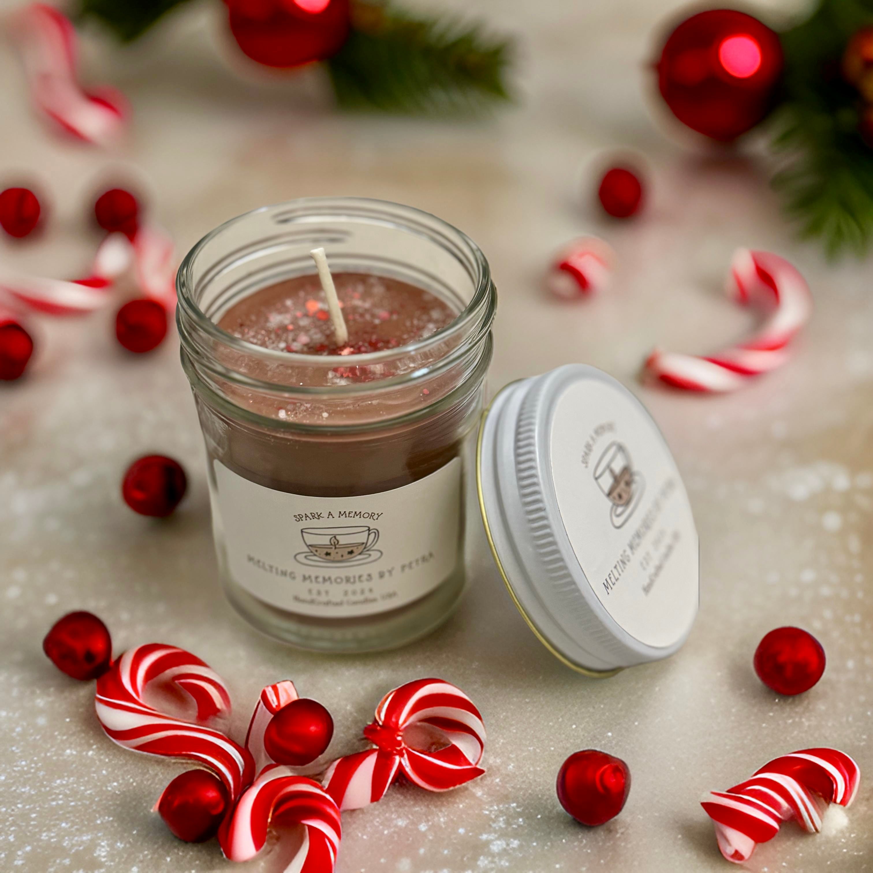 Peppermint Mocha scented (8oz.) Jar Soy Candle.