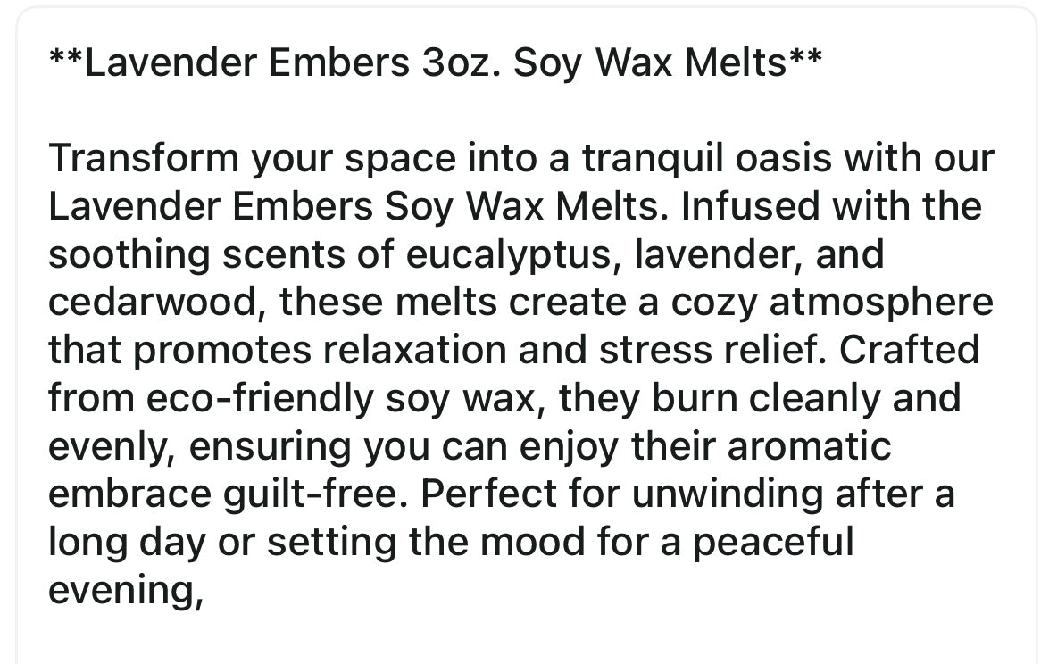 Lavender Embers 3oz. Soy Wax Melts