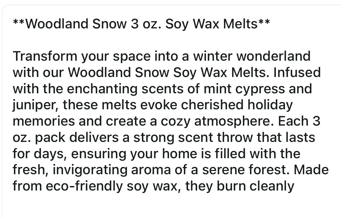 Woodland Snow 3 oz. Soy Wax Melts