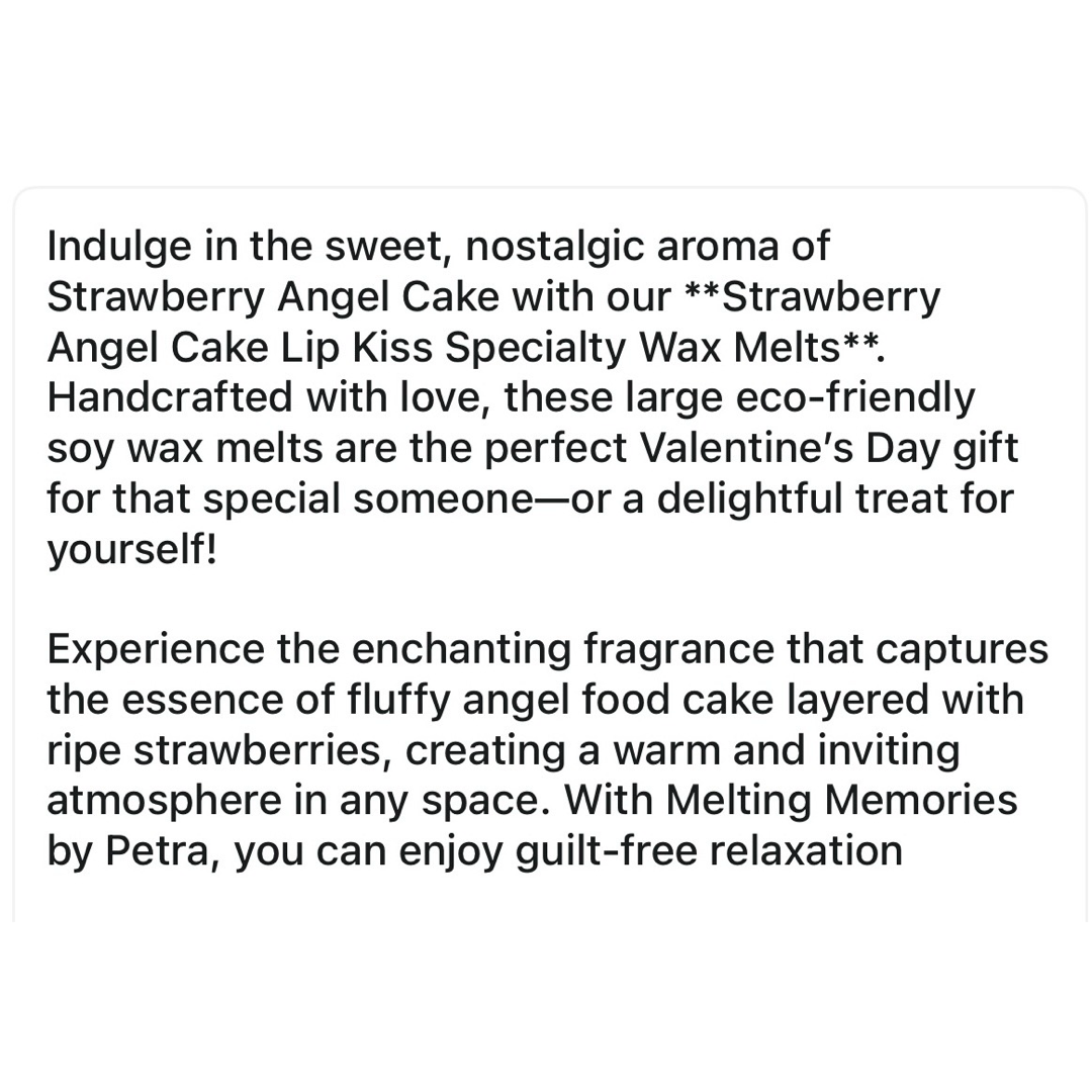 Strawberry Angel Cake Lip Kiss Specialty Wax Melt.