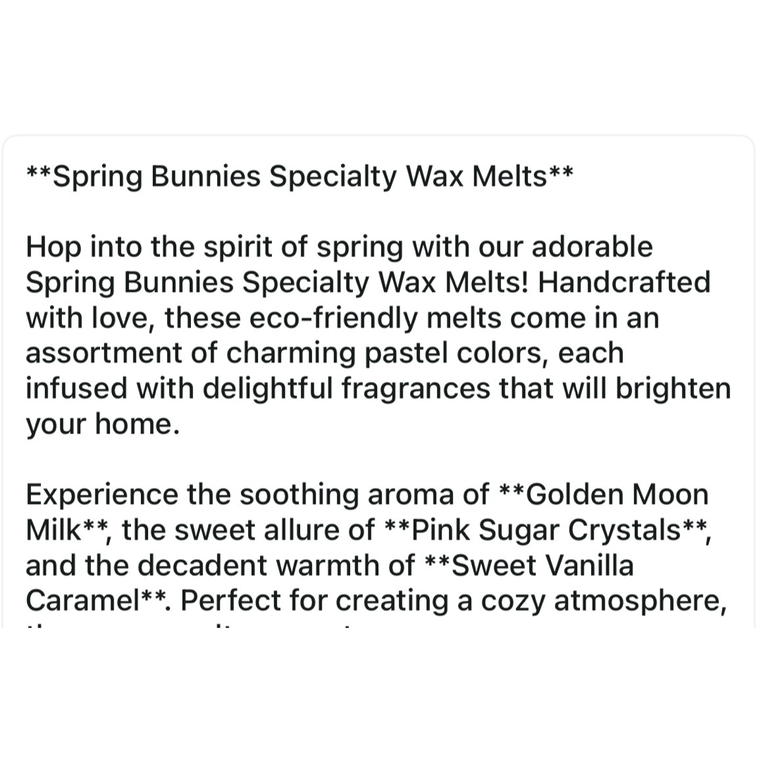 Spring Bunnies Specialty Wax Melts.