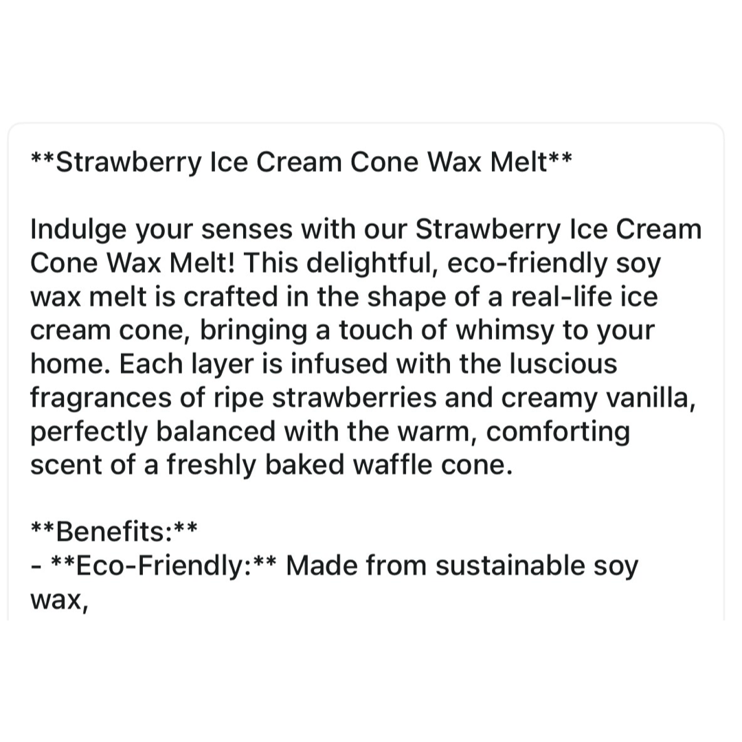 Strawberry Ice Cream Cone. Specialty Wax Melt.